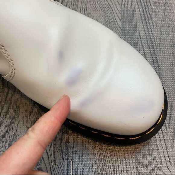 Dr. Martens 2976 Chelsea Yellow Stitch Smooth White Leather Boot - Picture 9 of 16